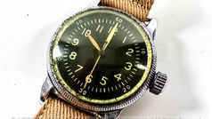 民國34年(1945) 美國陸軍航空隊 Waltham Type A-11 導航停秒腕錶附帆布錶帶,序號:32028660