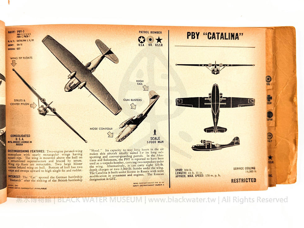 1943 U.S. Army and Navy FM 30-30 / BUAER 3 Aircraft Recognition Pictorial Manual
民國32年(1943) 美國陸海軍 FM 30-30 BUAER 3《飛行器目視識別圖冊》《Black Water Museum Collections | 黑水博物館館藏》