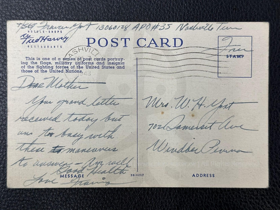 1943,Hotels-Shops Fred Harvey Restaurants, ALL OUT FOR VICTORY POST CARD (H.4503), This is one of a series of post cards portraying the flags, military uniforms and insignia of the fighting forces of the United States and those of the United Nations. 民國32年(主曆1943年),佛瑞德·哈維大飯店,《一切為勝利》明信片(H.4503)《Black Water Museum Collections | 黑水博物館館藏》