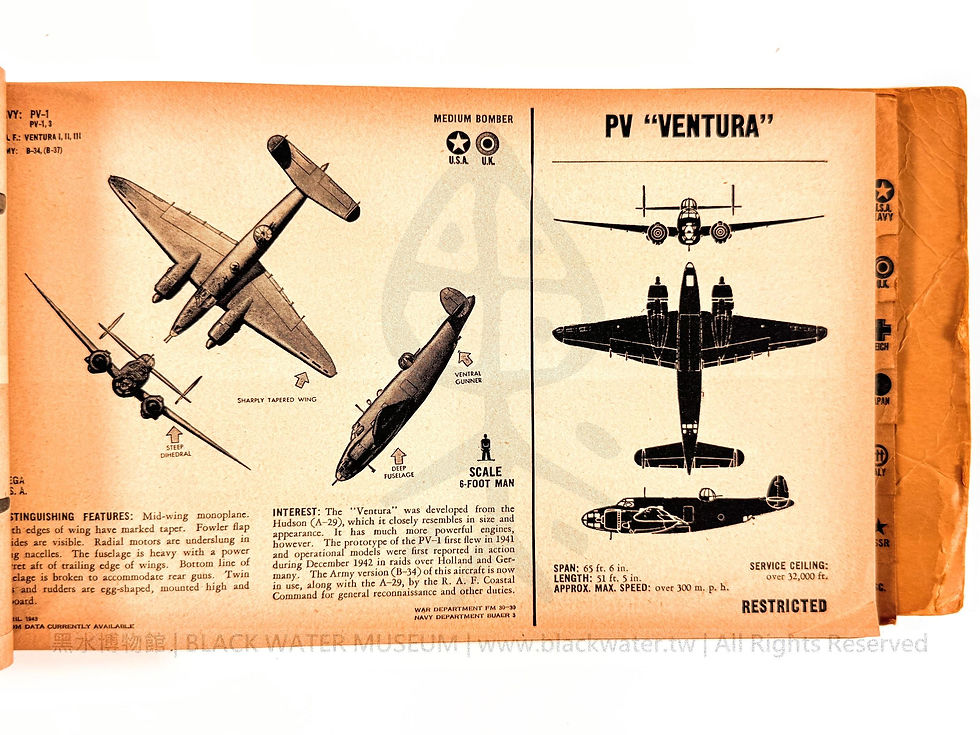 1943 U.S. Army and Navy FM 30-30 / BUAER 3 Aircraft Recognition Pictorial Manual
民國32年(1943) 美國陸海軍 FM 30-30 BUAER 3《飛行器目視識別圖冊》《Black Water Museum Collections | 黑水博物館館藏》