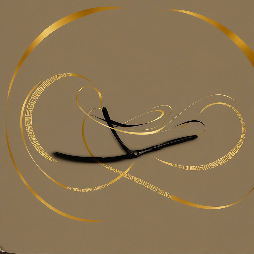 Inscribe on a levitating cloth fine print in a spiral typography in gold with abstract scu