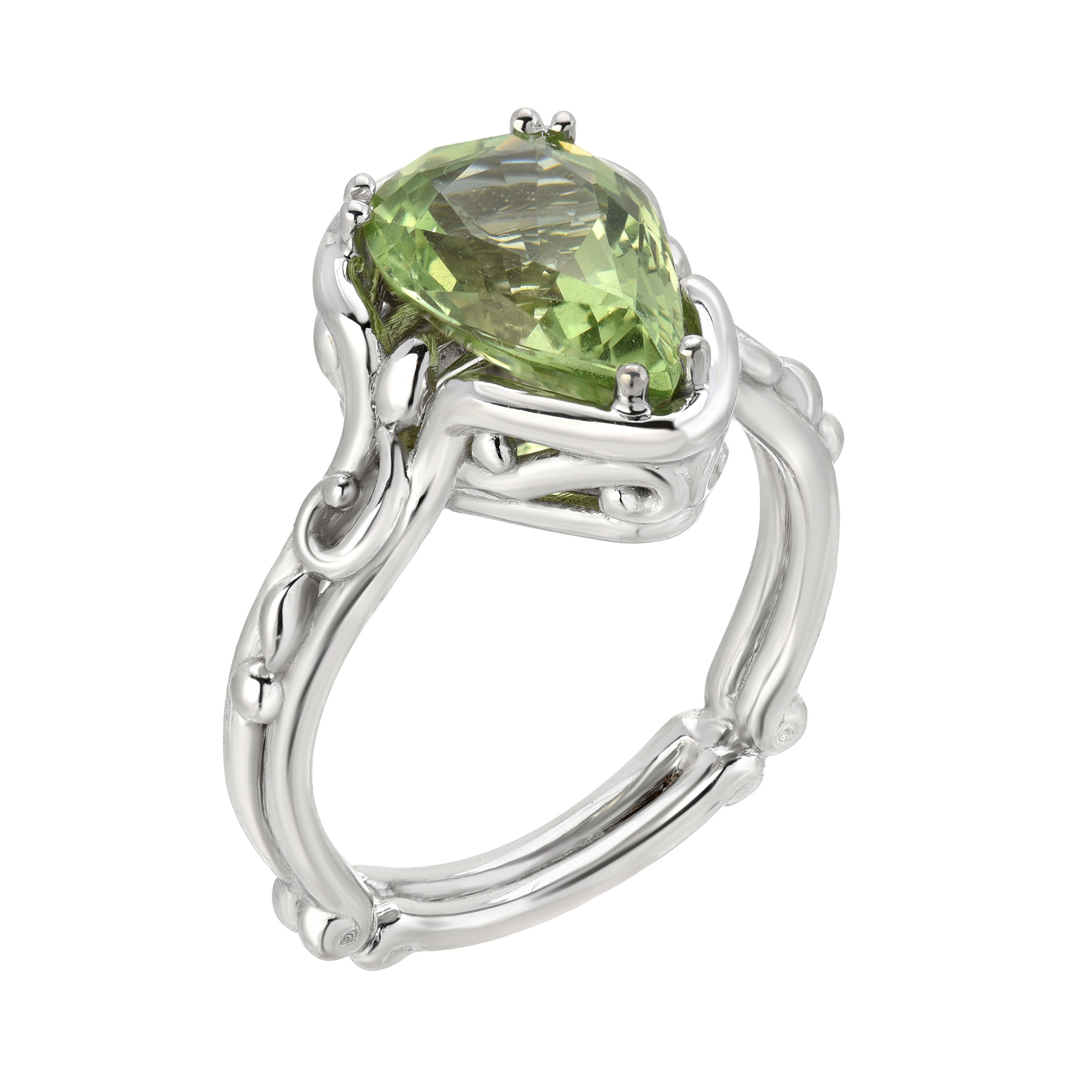 Twilight Garden 14k WG Mint Tsavorite Garnet Organic Solitaire Ring
