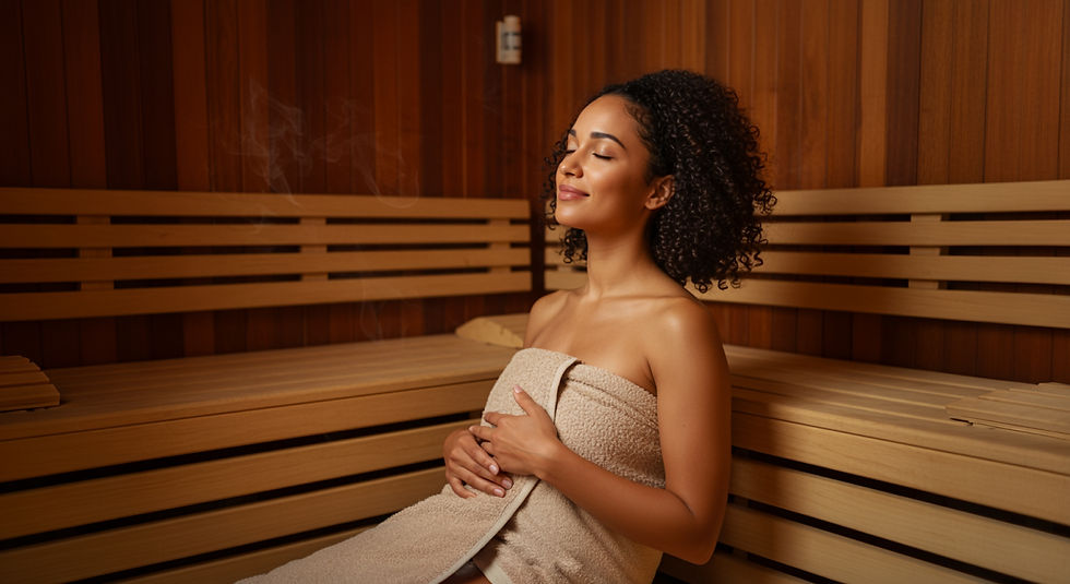 Girl resting in sauna cabin