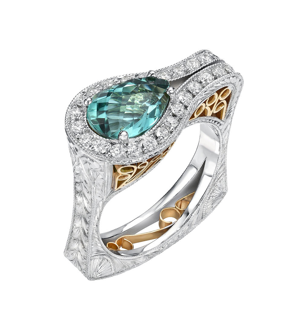 "SOLD OUT" 18k 2-Tone Blue Green Tourmaline & Diamond "Pietro" Ring