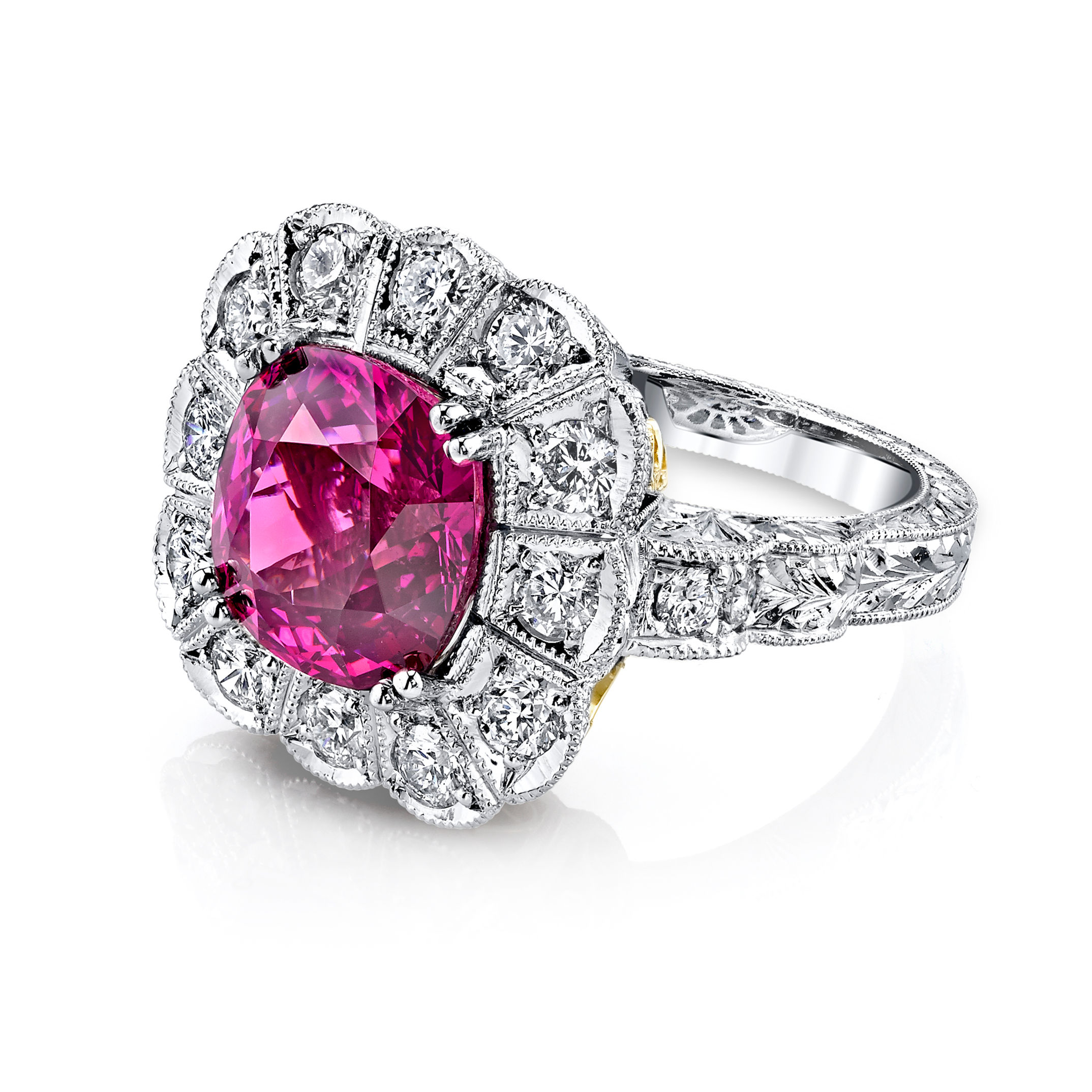 Platinum 2-Tone "Umbalite" Pink Garnet Cathedral Ring