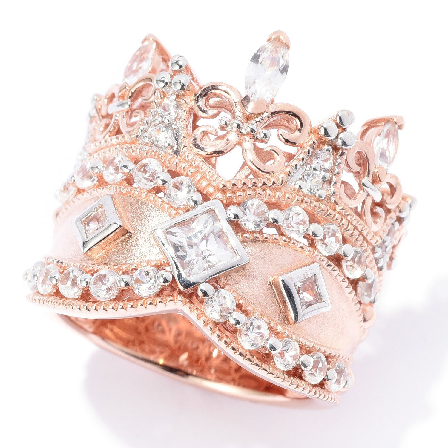 Signature Crown Ring with Natural White Zircon in 14k Rose Gold Vermeil
