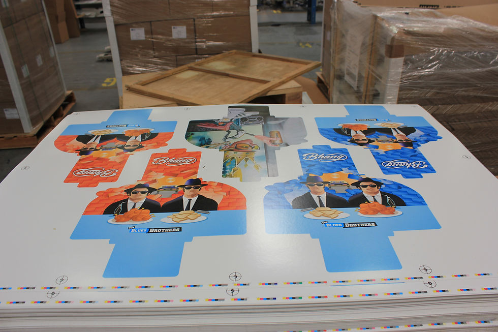 Pallet of printed folding carton sheets ready for die cutting