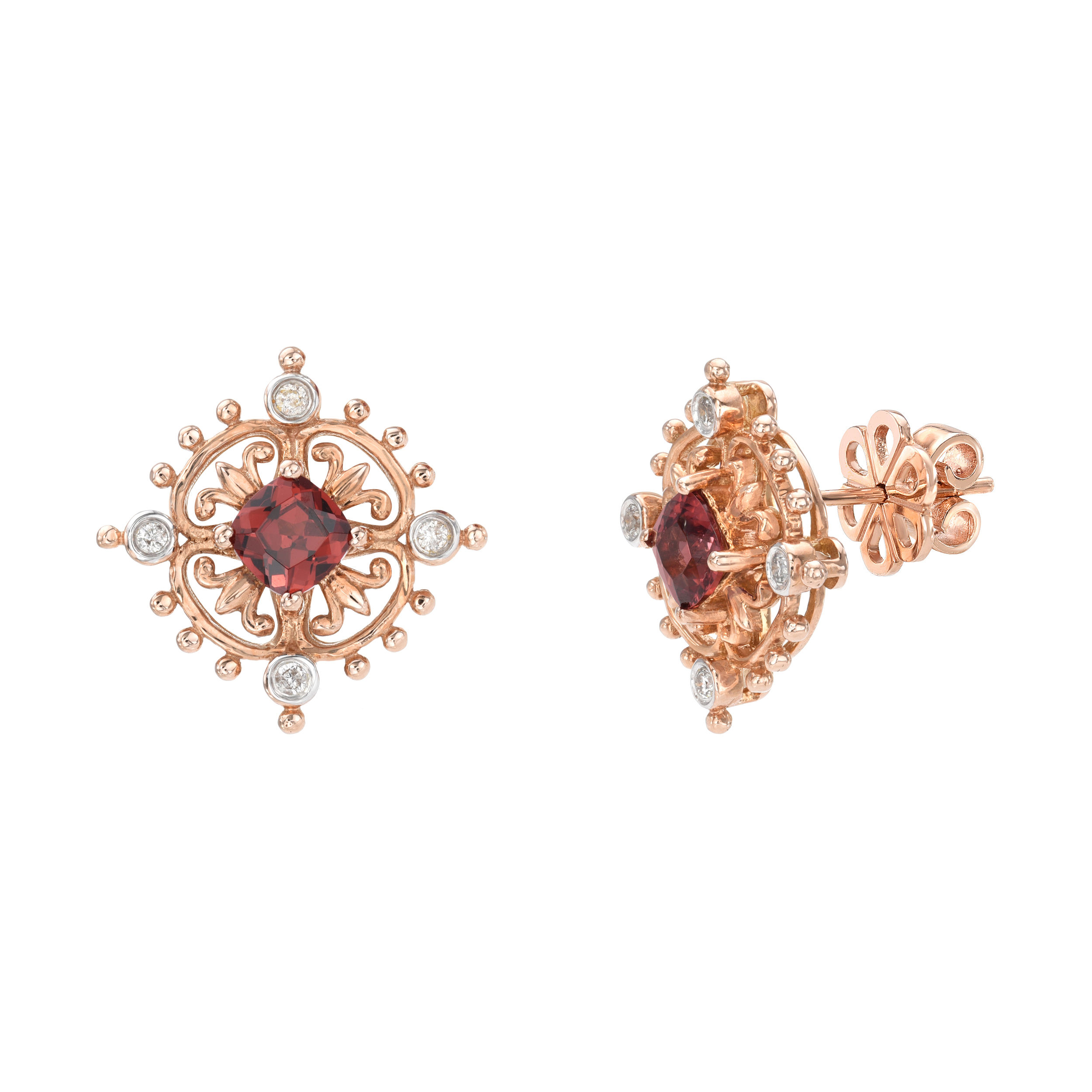 CIUR 14k Rose Gold Red Garnet Stud Earrings