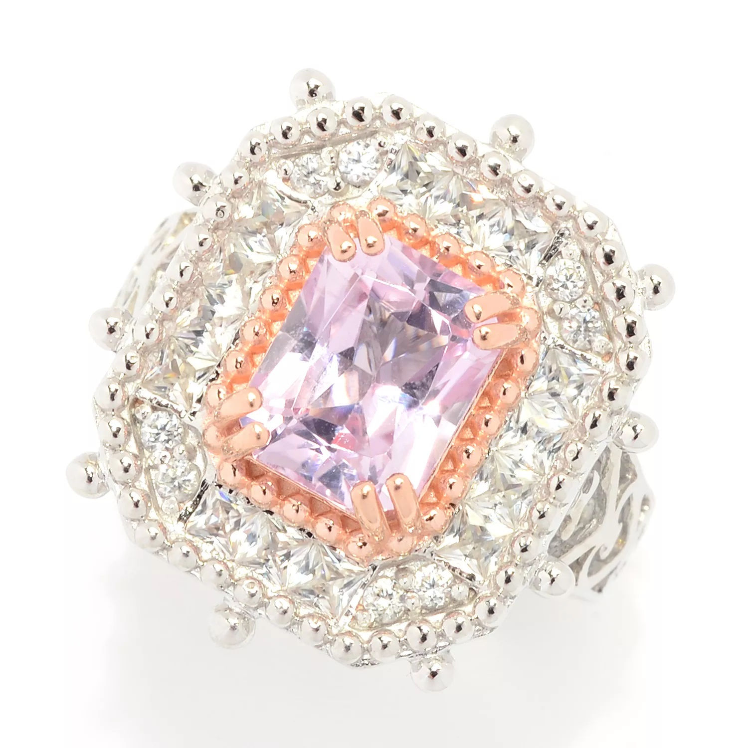 Pink Kunzite & Natural White Zircon Vintage Ring