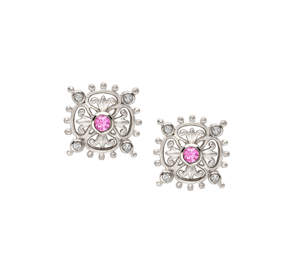 CIUR 14k White Gold Pink Sapphire & Diamond Stud Earrings
