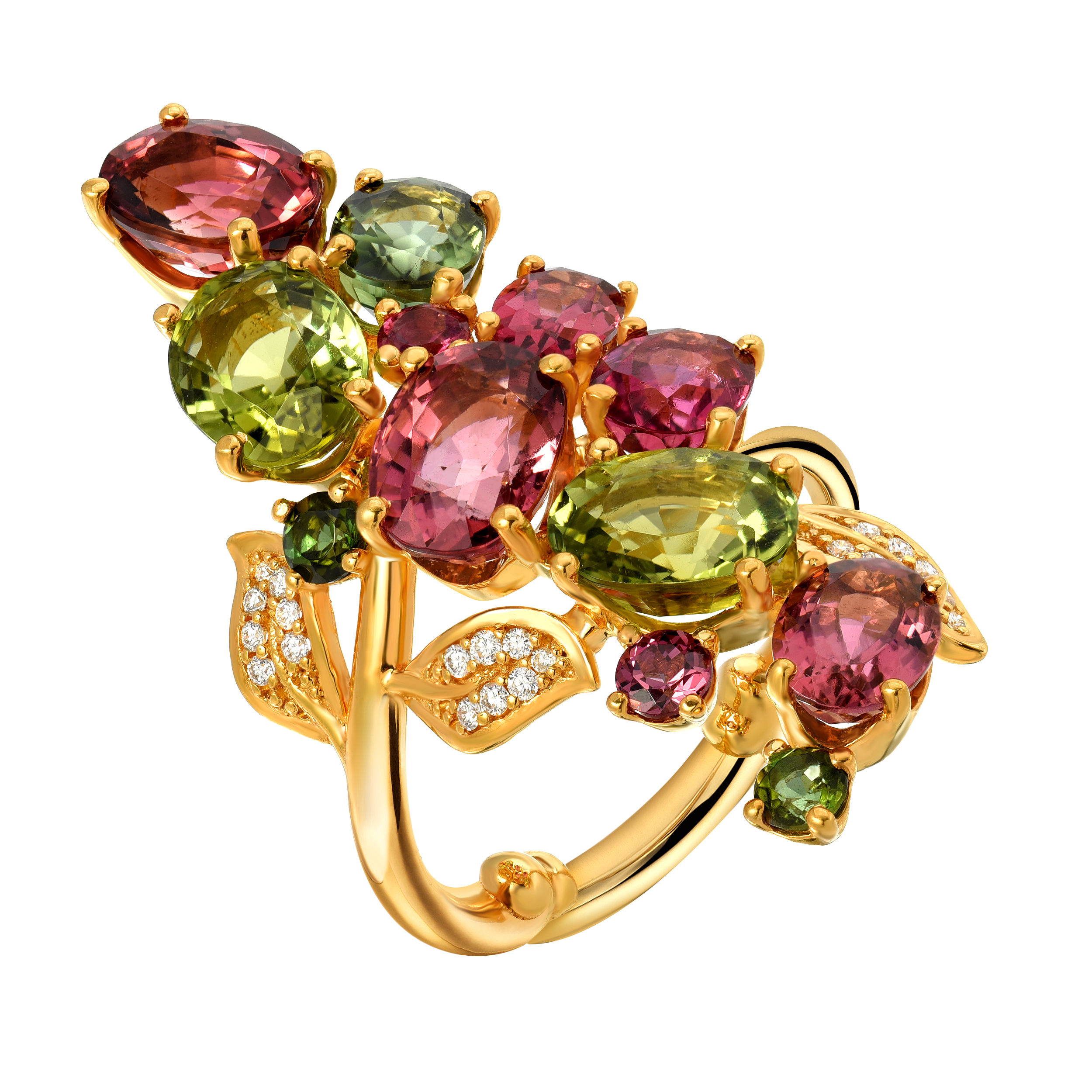 Twilight Garden 18k YG Multi-Tourmaline & Diamond Vine Ring