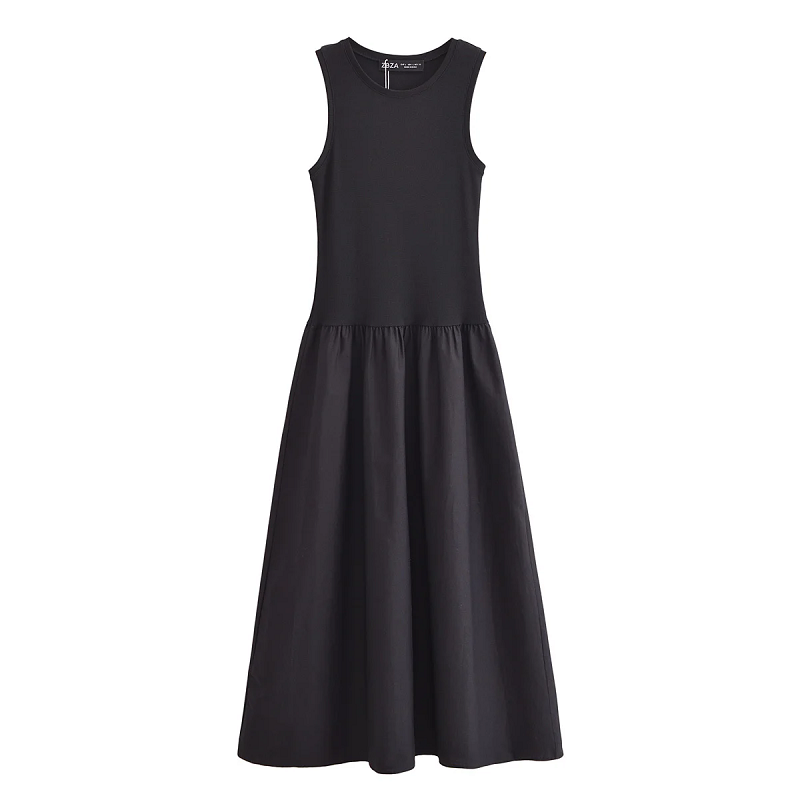Vestido midi preto sem mangas estilo vintage