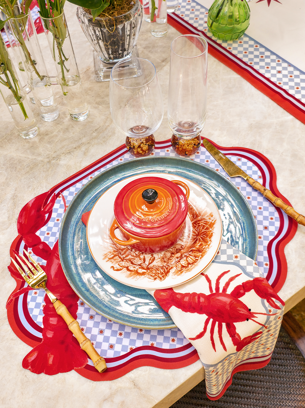 Kit Lobster: 6 Lugares Americanos + 6 Guardanapos