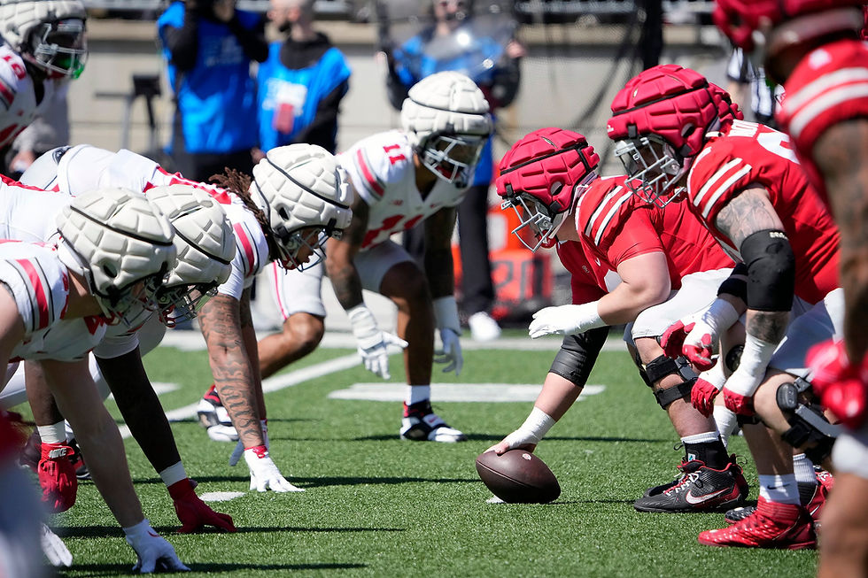 The Scarlet team takes on Gray team during the Ohio State football spring game at Ohio Stadium on April 12, 2025. © Kyle Robertson/Columbus Dispatch / USA TODAY NETWORK via Imagn Images