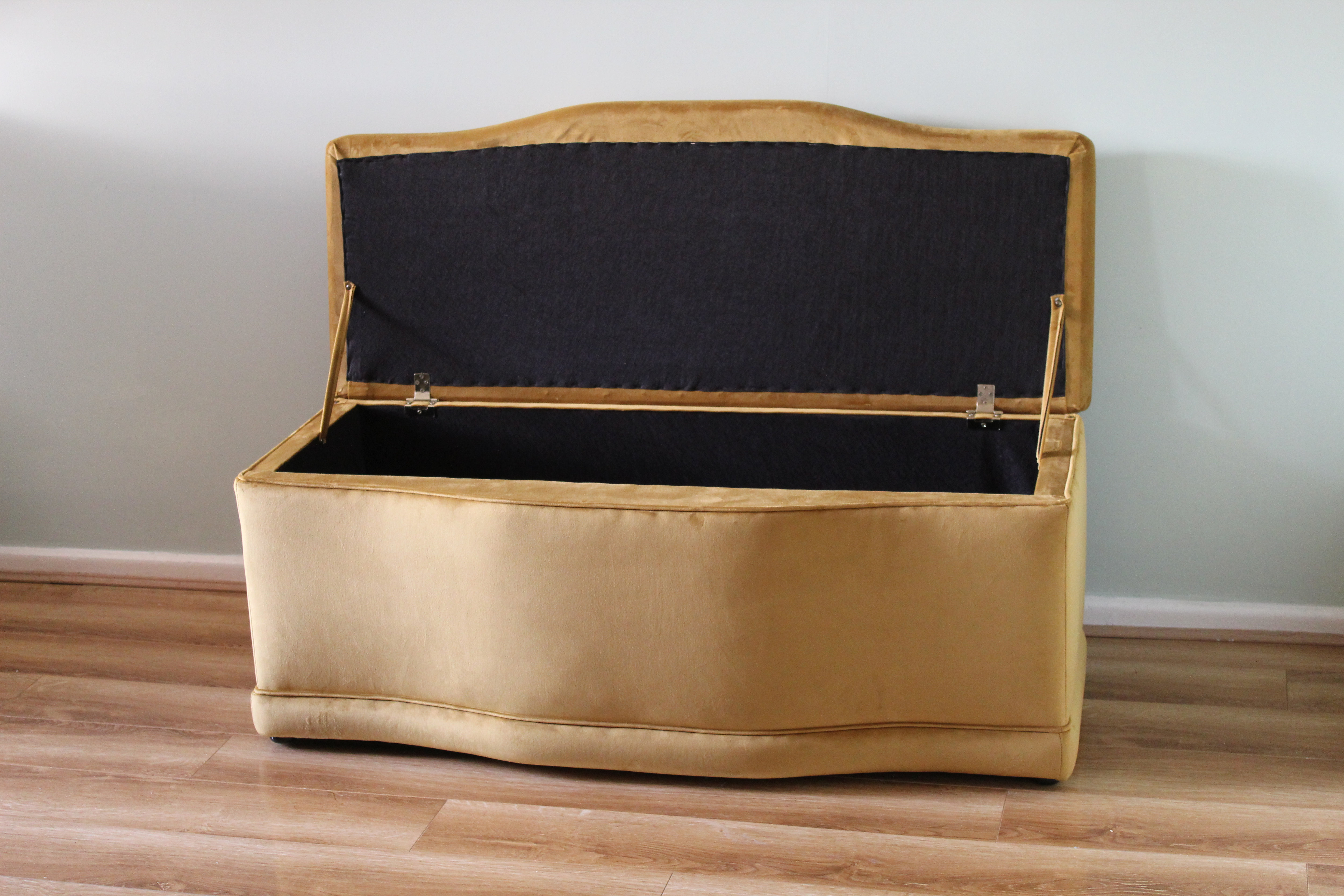 End of Bed Blanket Box Turmeric Plush Velvet Storage Bench WHJ Design