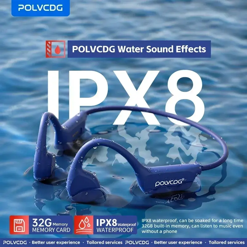 POLVCDG X7 Bone Conduction Headset IPX8 Open Headset Bluetooth 5.3 Swimming with