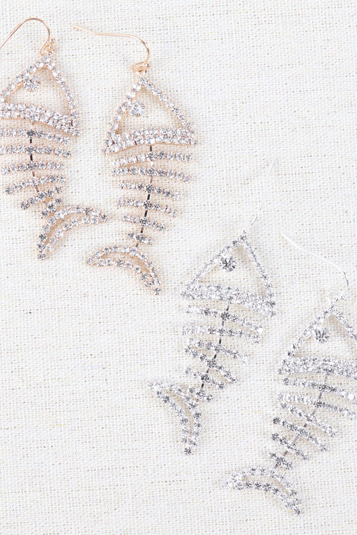 Fish Bone Rhinestone Dangling Earrings