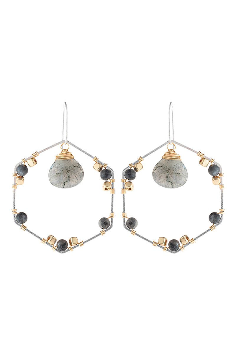 Miniatura: Hde3101 - Natural Stone Beaded Hexagon Drop Earrings