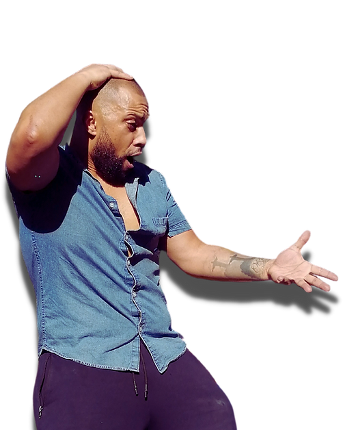 An image of The Wiser Tiger wearing a blue denim short-sleeved shirt and turning to the side with a very suprised look on his