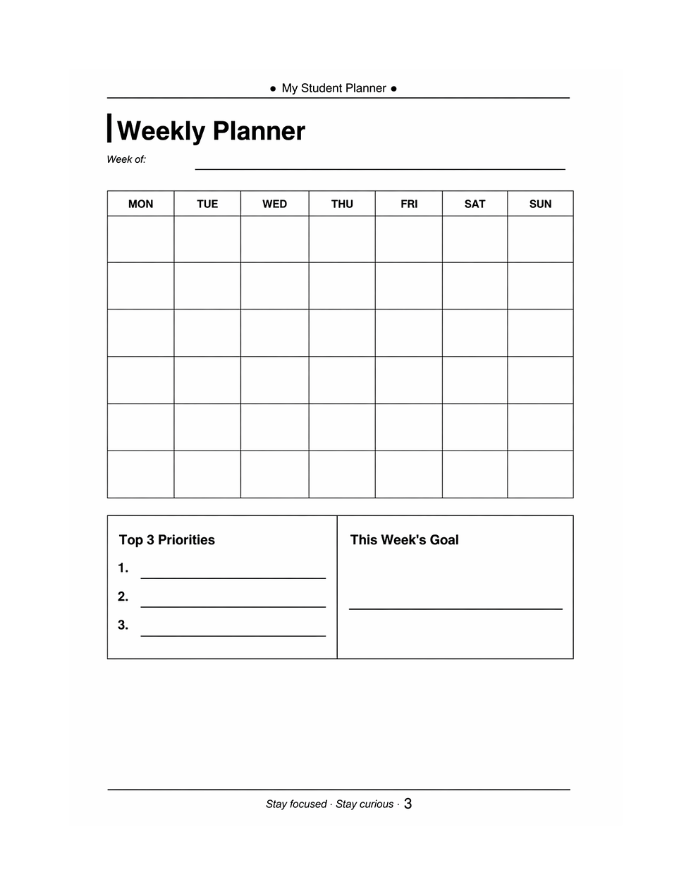 Thumbnail: My Student Planner. Black & White. Paperback