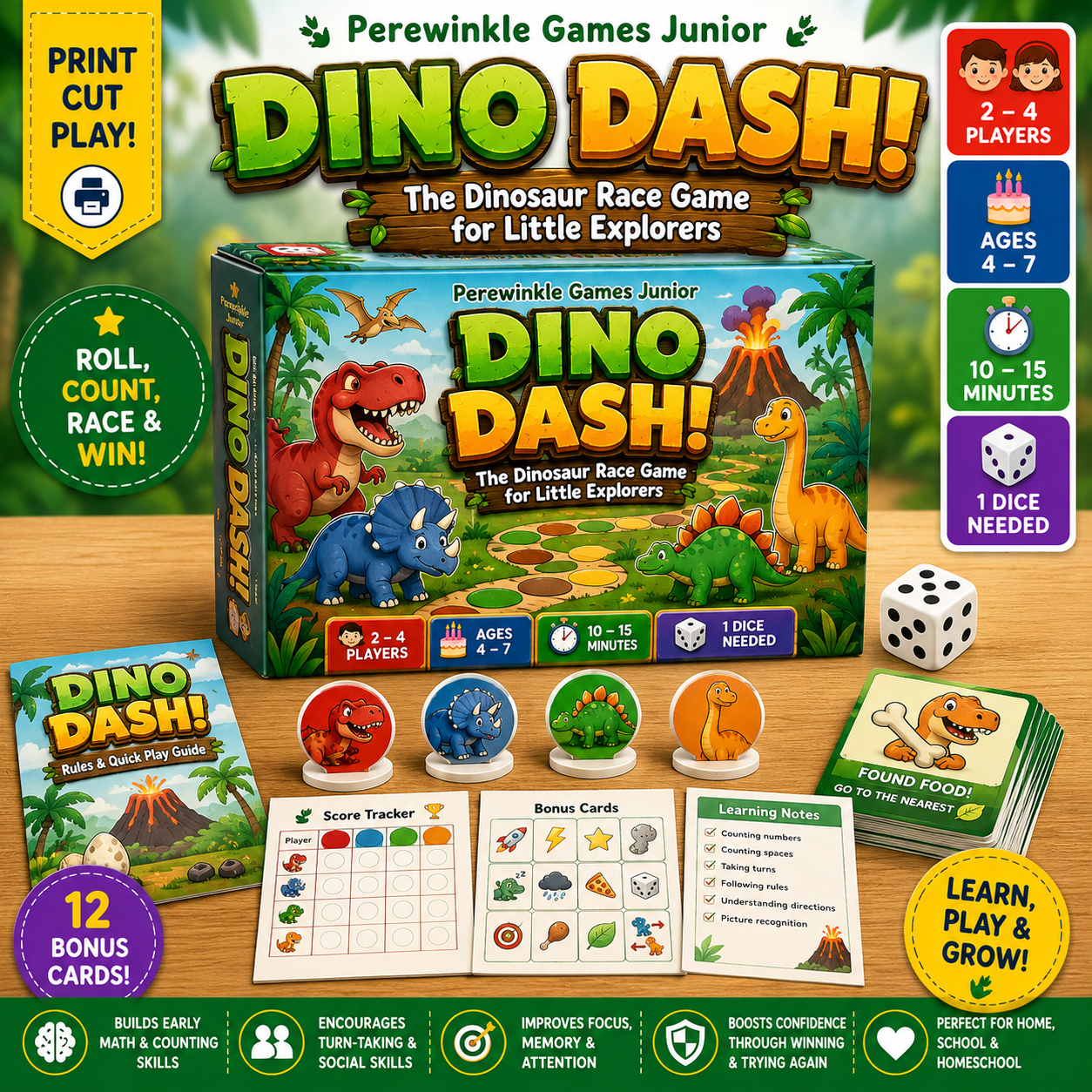 Dino Dash! Game [Print-and-Play Game for Kids]
