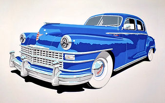1947 Chrysler New Yorker hot rod cartoon painting by Dan Wildes