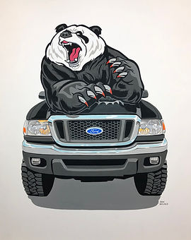 Ford Pickup with Panda bear cartoon art painting by Dan Wildes