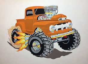 52 Ford Pickup hot rod cartoon art painting by Dan Wildes