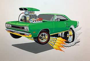 1969 Dodge R/T hot rod cartoon art painting b Dan Wildes