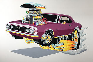 Chevy Camaro SS hot rod cartoon art painting by Dan Wildes