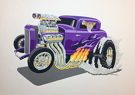 32 Ford hot rod art cartoon painting by Dan Wildes