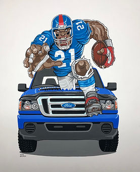 Ford pickup with football player hot rod cartoon art painting by Dan Wildes