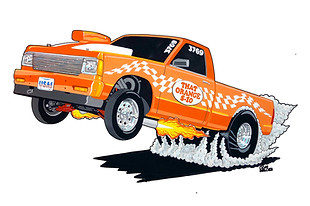 Orange S/10 chevy truck art by Dan Wildes