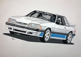 Ford Seleen hot rod cartoon art painiting by Dan Wildes