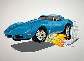 76-80 Corvette hot rod art cartoon painting`by Dan Wildes