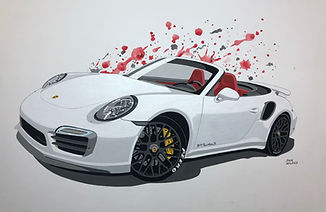 Porsche 911 Hot rod art carton painting by Dan Wildes