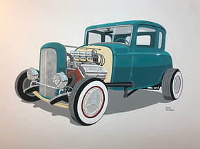 32 Ford hemi hot rod cartoon painting by Dan Wildes