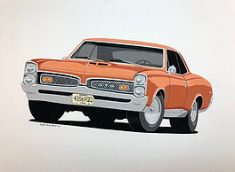 67 GTO hot rod cartoon art painting by Dan Wildes