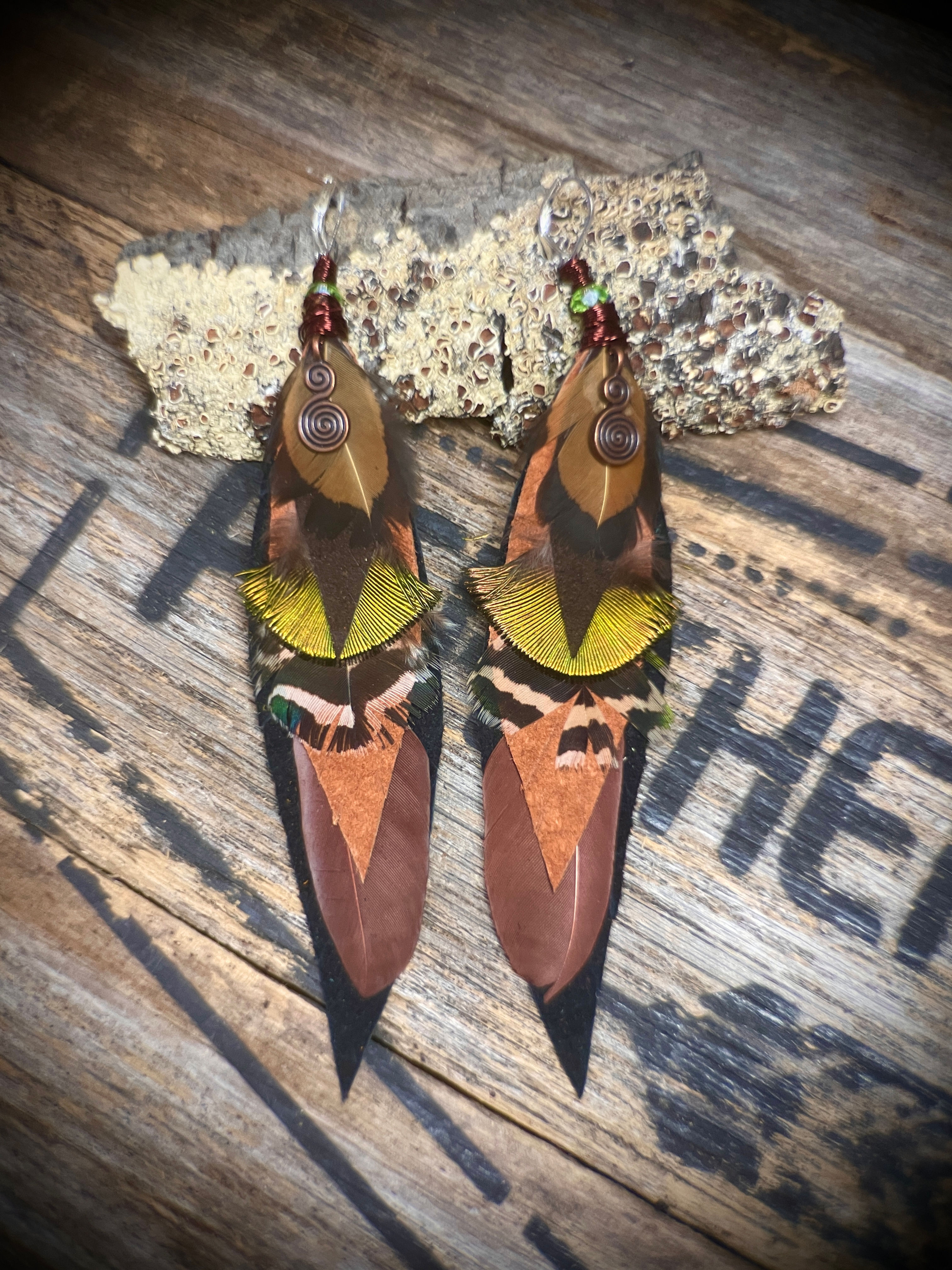 Pheasant and Leather Earrings