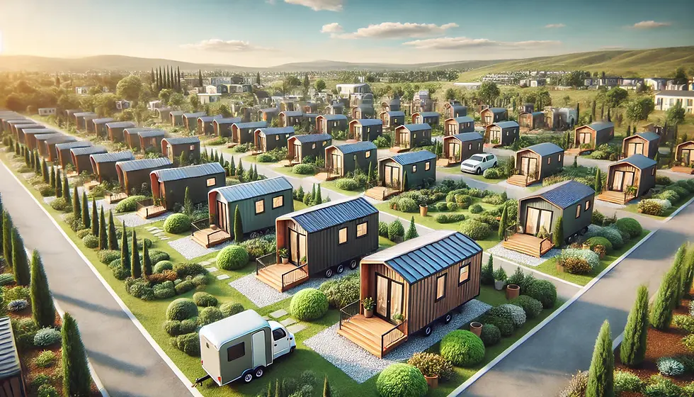 DALL·E 2024-12-10 10.08.37 - A scenic view of a plot of land with many luxury tiny homes a