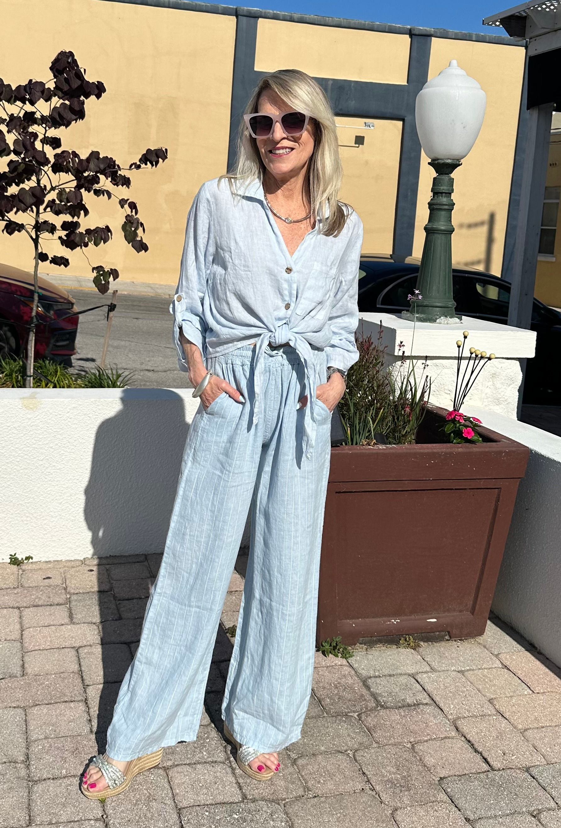 Linen Tie Front Top