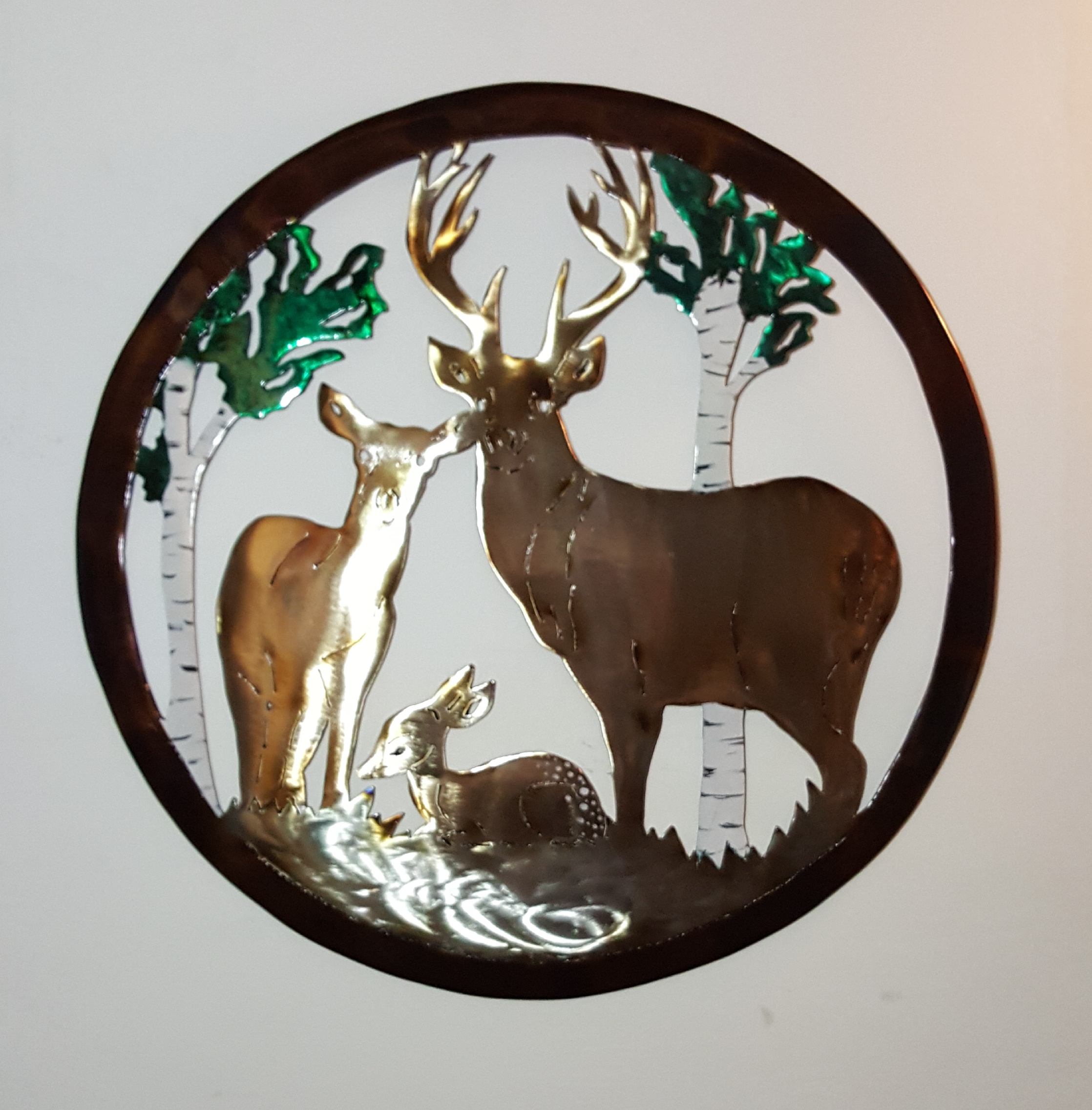 Deer Family in Round Frame