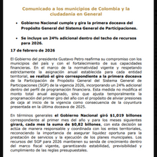Gobierno gira primera doceava del Propósito General del Sistema General de Participaciones