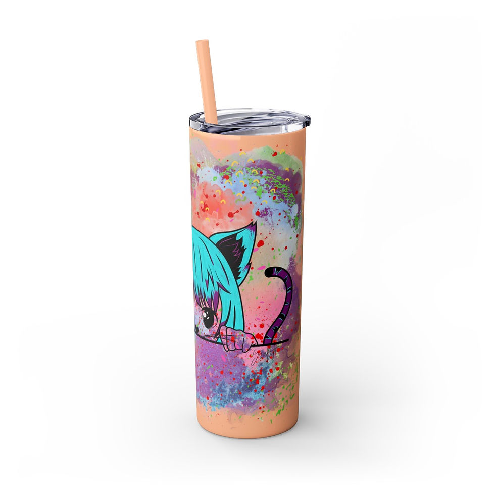 Thumbnail: Skinny Tumbler with Straw, 20oz - Pretty Kitty Collection