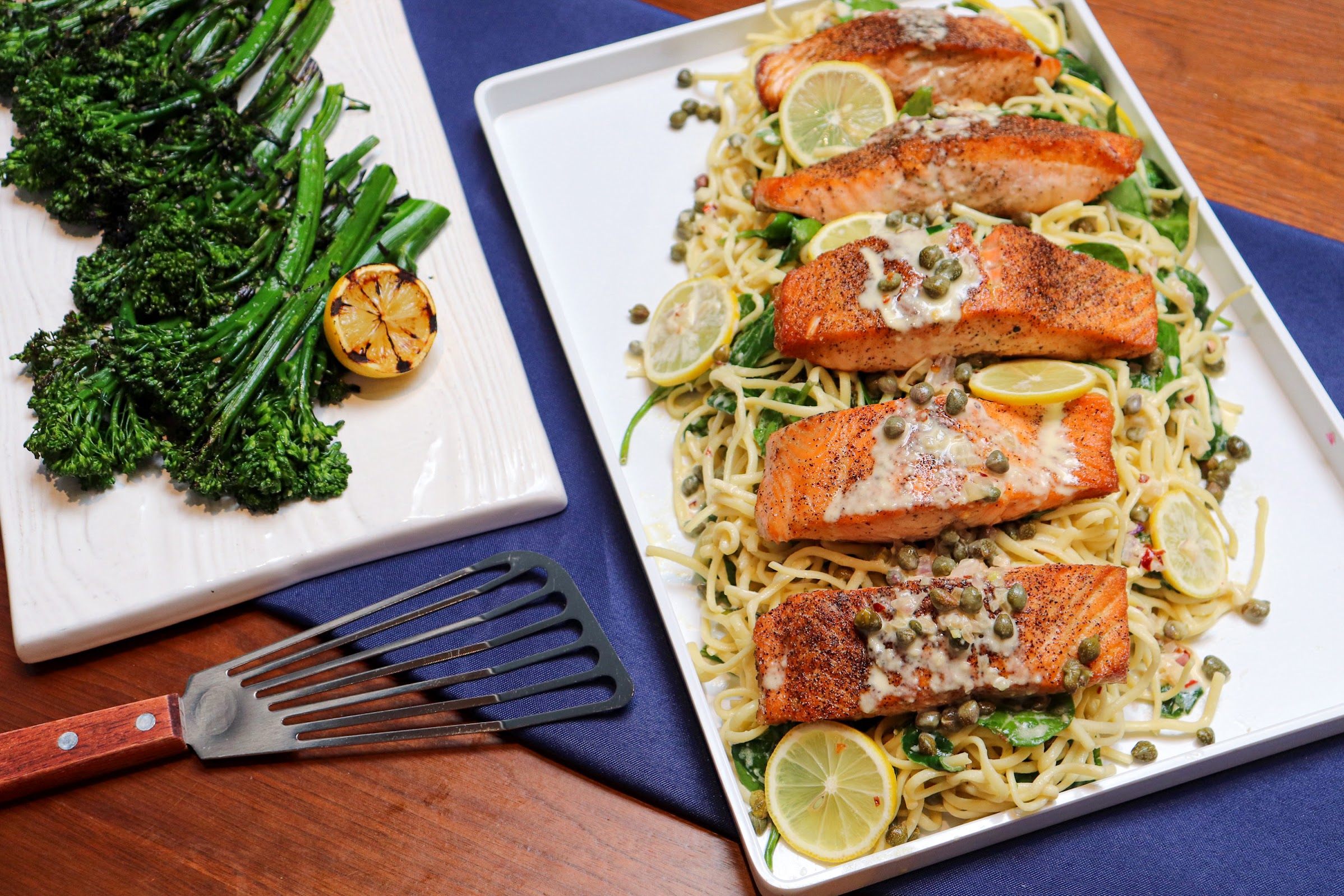 Salmon Piccata Linguine