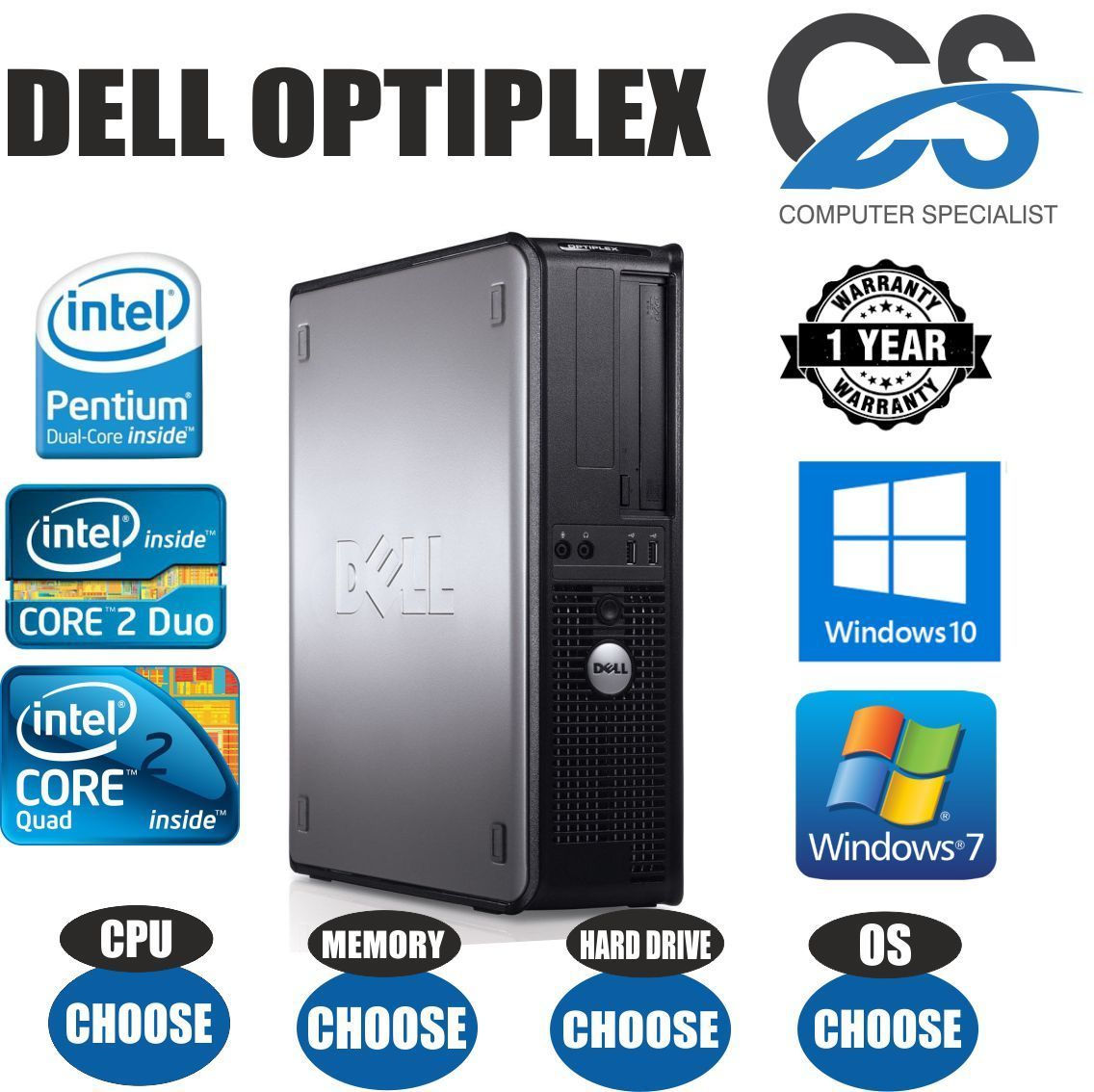 FAST DELL OPTIPLEX COMPUTER DESKTOP PC CUSTOMISE RAM HDD PROCESSOR WINDOWS