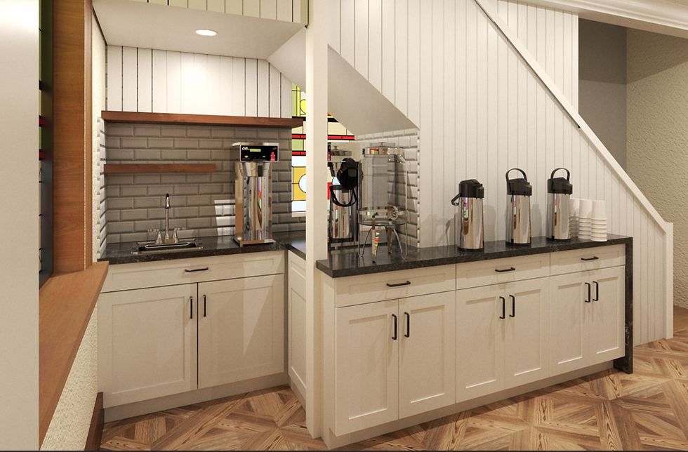 A 3D rendering of the architectural design of The Point Church Ridge Street Campus, in Charlottesville