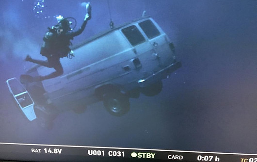car underwater on monitor.JPG