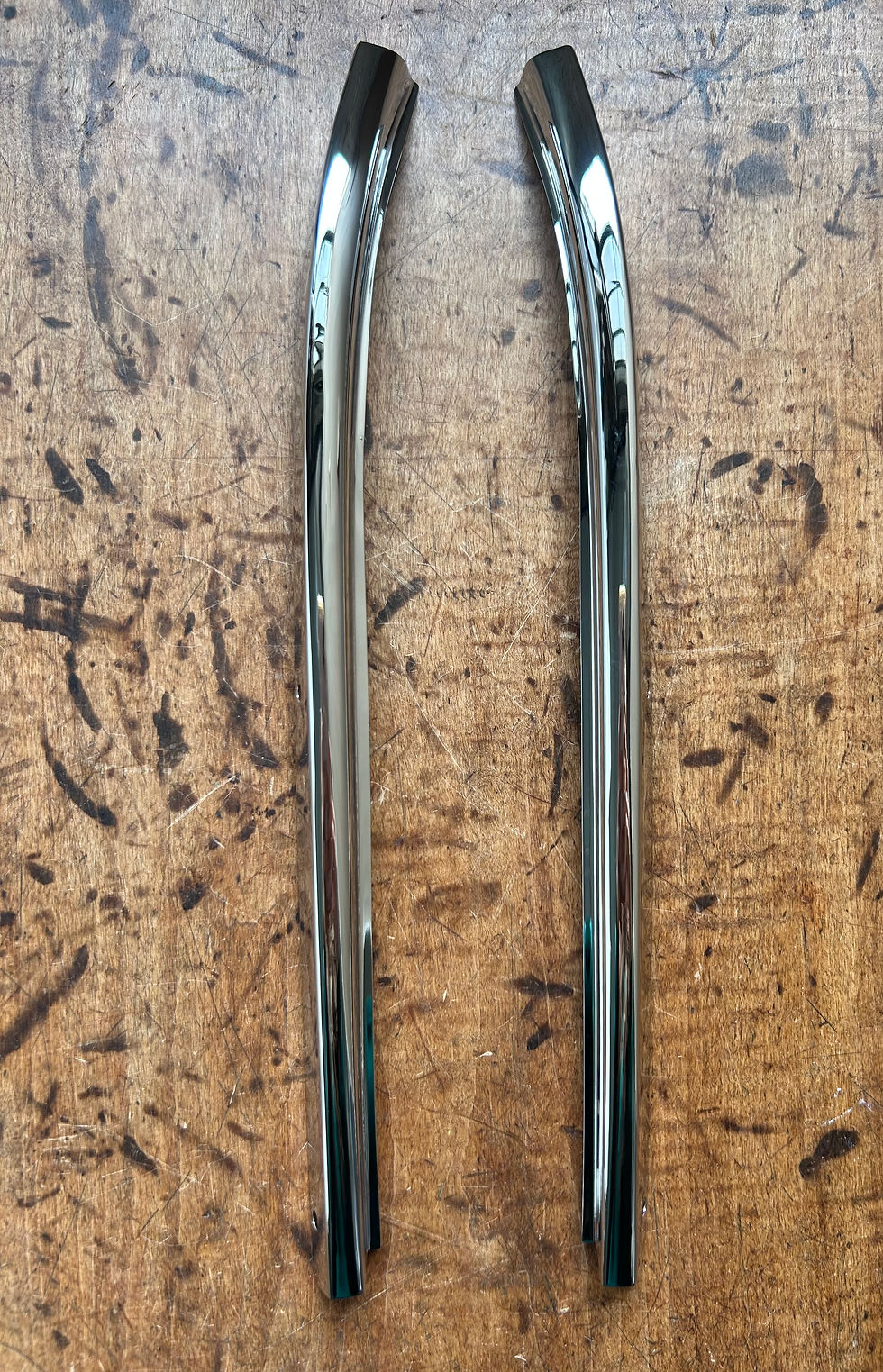 Thumbnail: 55 56 57 Chevy 2 DR HDTP & Nomad A Pillar Windshield Moldings Pair Stainless NEW