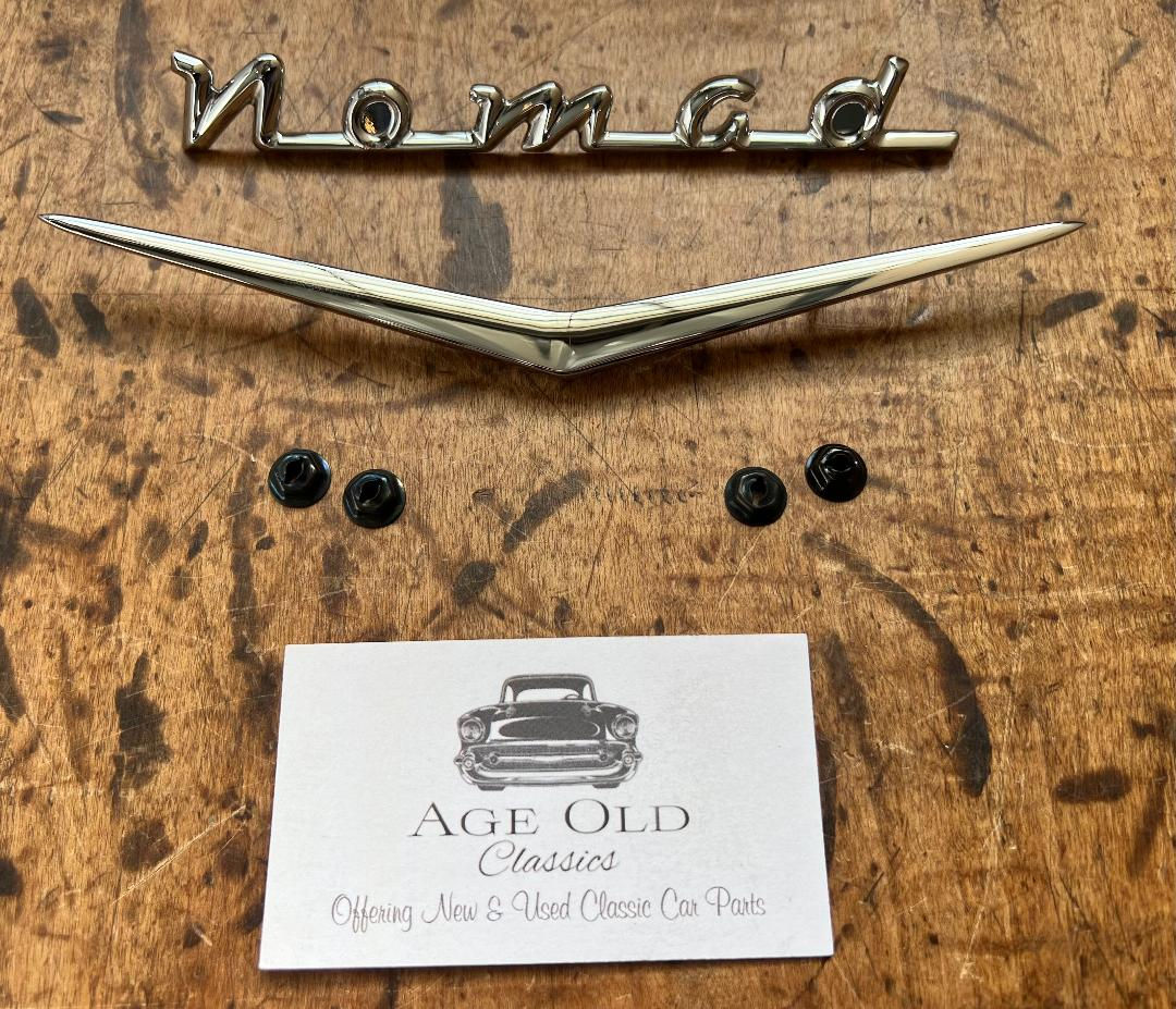 55 56 57 Chevy Nomad Vee & Script Emblem Set NEW CHROME